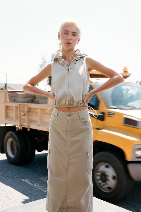 moterys Zara midi cargo sijonas lengvas kupranugaris apranga 4N488665