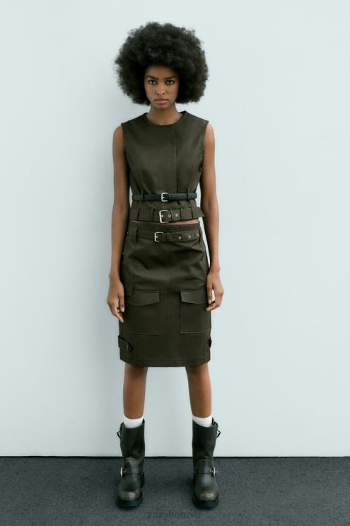moterys Zara midi kišeninis sijonas vidutinio chaki apranga 4N488655