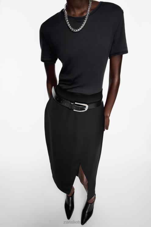 moterys Zara midi sijonas su skeltuku juodas apranga 4N488651