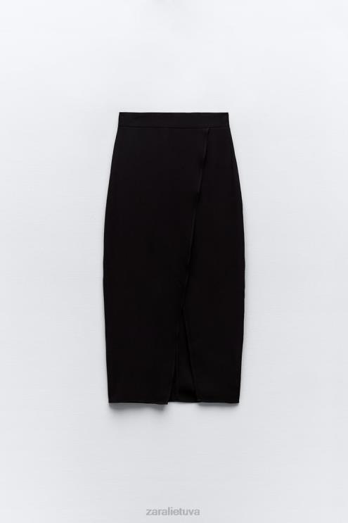 moterys Zara midi sijonas su skeltuku juodas apranga 4N488651