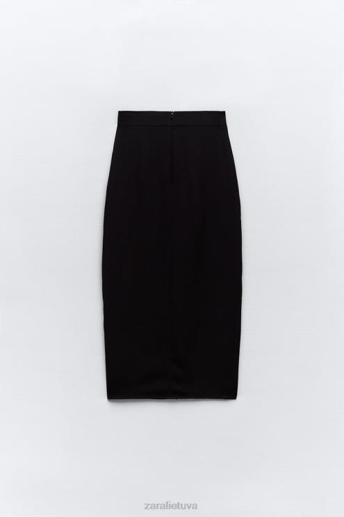 moterys Zara midi sijonas su skeltuku juodas apranga 4N488651