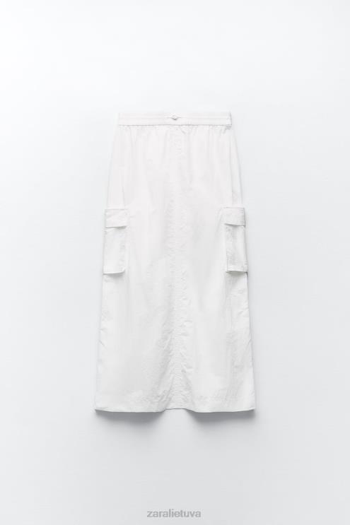 moterys Zara nailoninis midi sijonas baltas apranga 4N488719