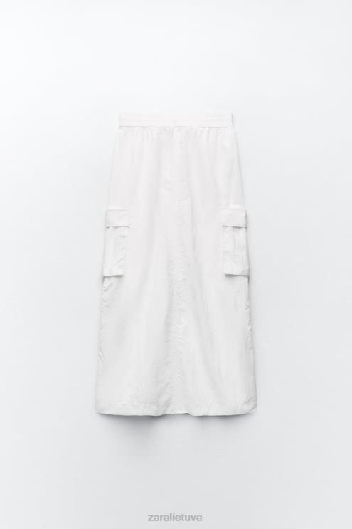moterys Zara nailoninis midi sijonas baltas apranga 4N488719