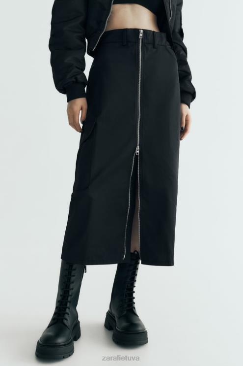 moterys Zara nailoninis sijonas su užtrauktuku juodas apranga 4N488634