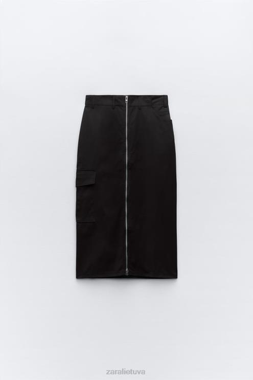 moterys Zara nailoninis sijonas su užtrauktuku juodas apranga 4N488634