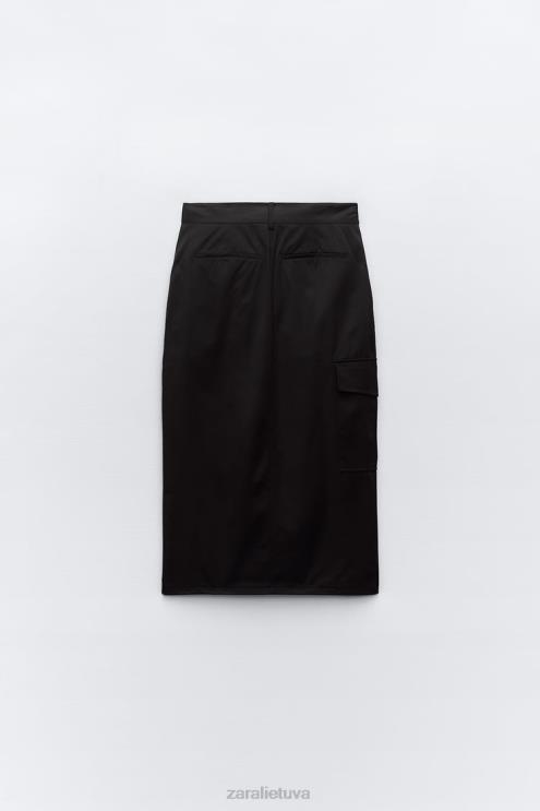 moterys Zara nailoninis sijonas su užtrauktuku juodas apranga 4N488634