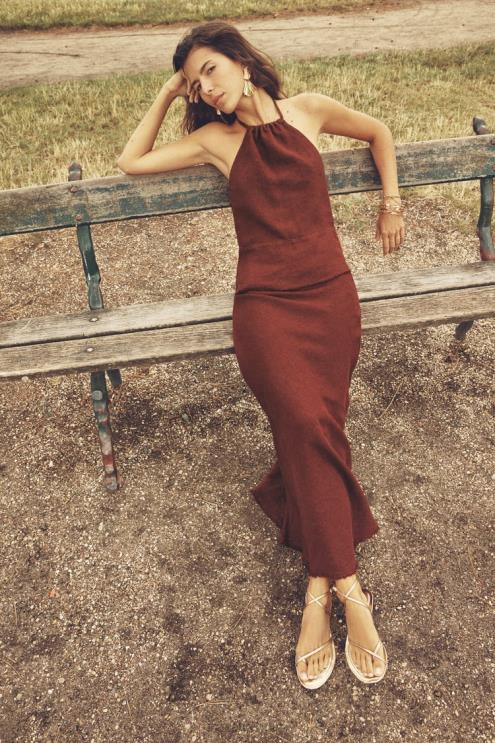 moterys Zara nutrintas lininis sijonas plyta apranga 4N488707