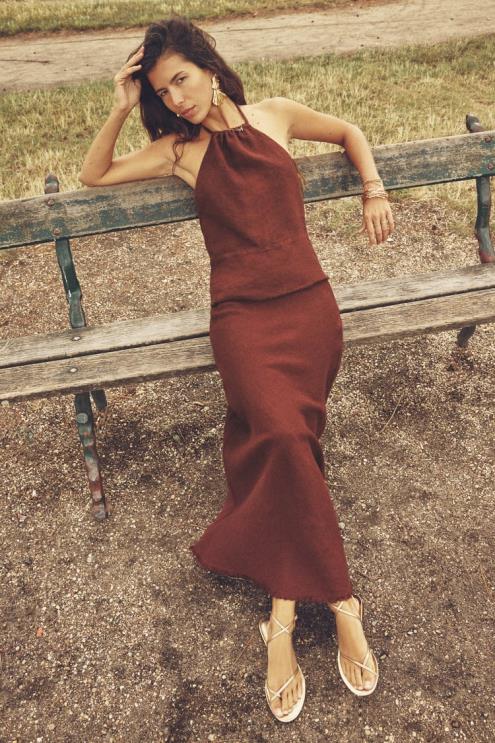 moterys Zara nutrintas lininis sijonas plyta apranga 4N488707