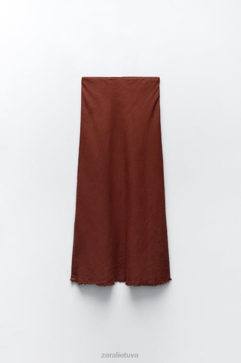 moterys Zara nutrintas lininis sijonas plyta apranga 4N488707