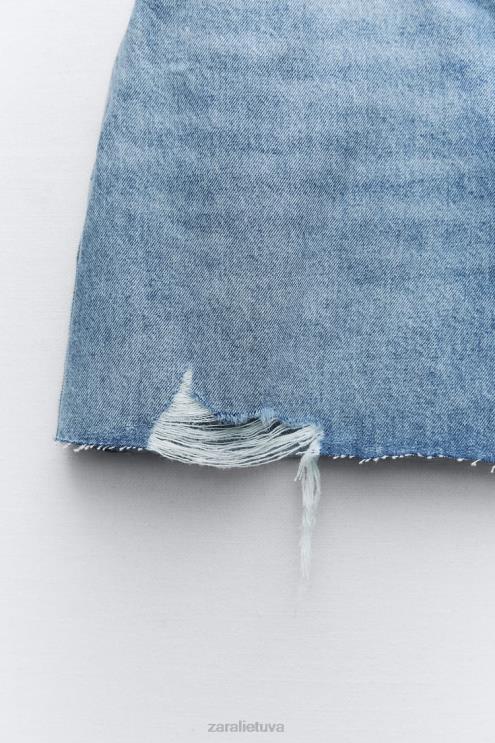 moterys Zara plėšytas z1975 džinsinis mini sijonas vidurio mėlyna apranga 4N488636
