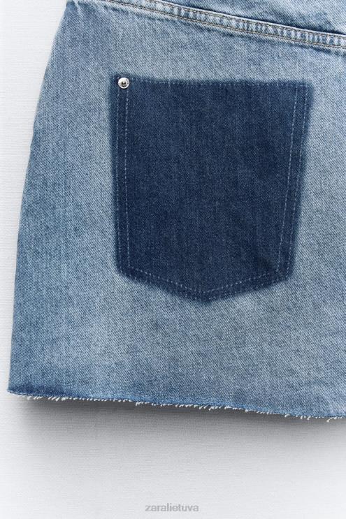 moterys Zara plėšytas z1975 džinsinis mini sijonas vidurio mėlyna apranga 4N488636