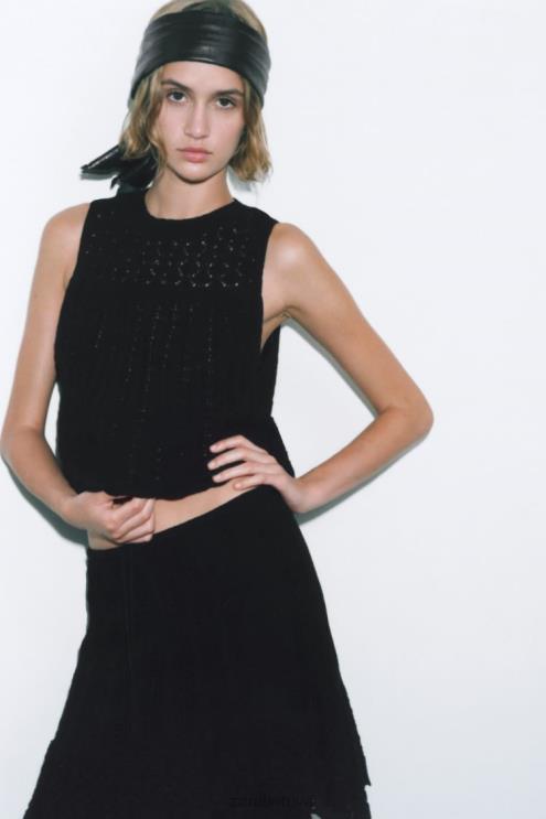 moterys Zara pointelle trikotažinis mini sijonas juodas apranga 4N488667