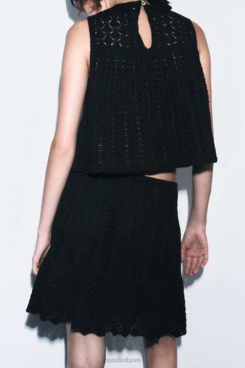 moterys Zara pointelle trikotažinis mini sijonas juodas apranga 4N488667