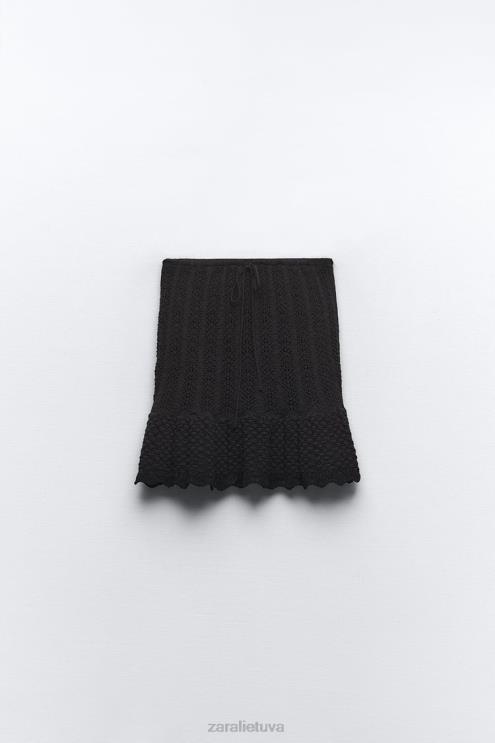 moterys Zara pointelle trikotažinis mini sijonas juodas apranga 4N488667