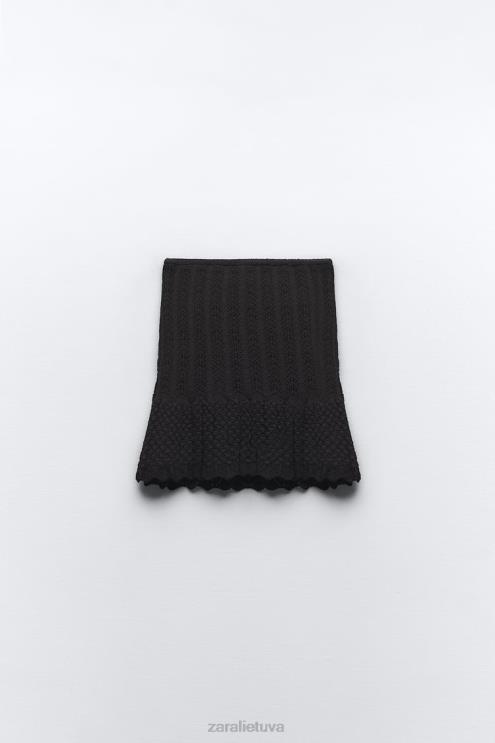 moterys Zara pointelle trikotažinis mini sijonas juodas apranga 4N488667