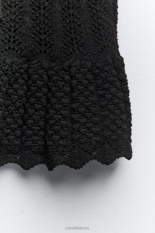 moterys Zara pointelle trikotažinis mini sijonas juodas apranga 4N488667