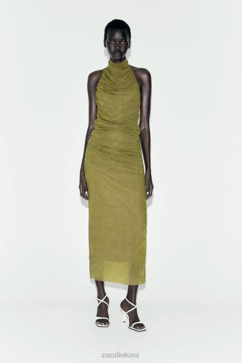 moterys Zara raukšlėtas organzos midi sijonas šviesiai žalia apranga 4N488692