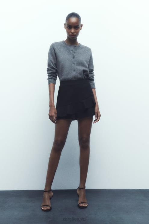 moterys Zara rauktas skortas juodas apranga 4N488589