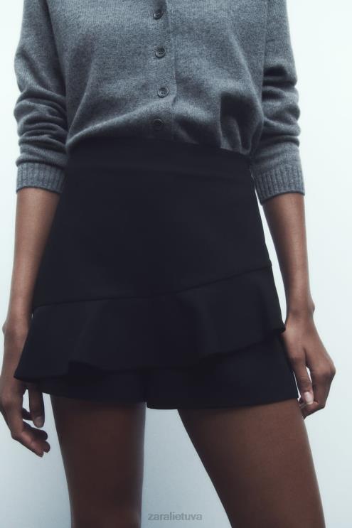 moterys Zara rauktas skortas juodas apranga 4N488589
