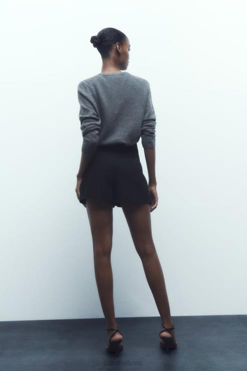 moterys Zara rauktas skortas juodas apranga 4N488589