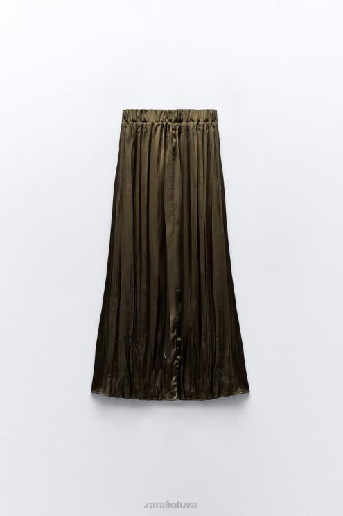 moterys Zara satino efekto ilgas sijonas chaki apranga 4N488674