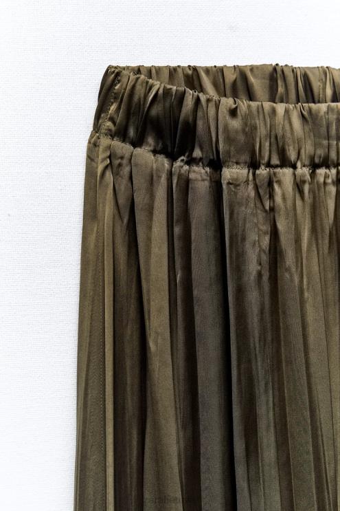 moterys Zara satino efekto ilgas sijonas chaki apranga 4N488674