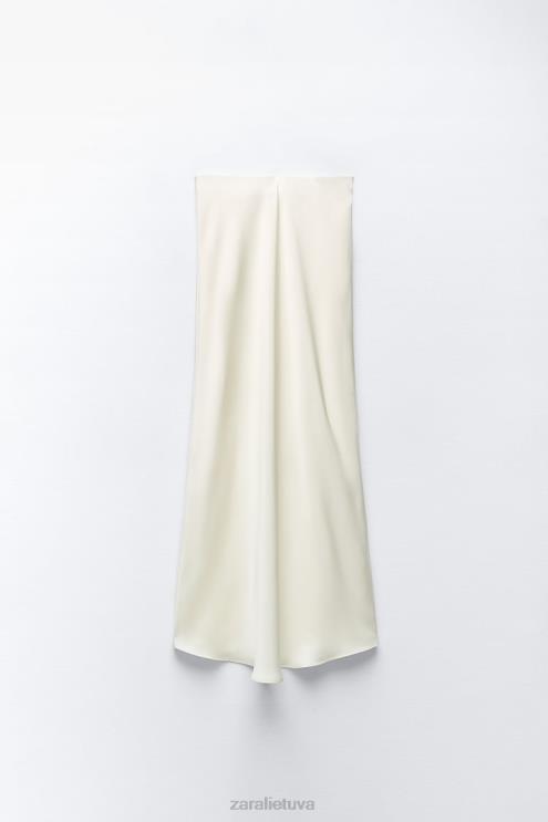 moterys Zara satino efekto midi sijonas ekru apranga 4N488681