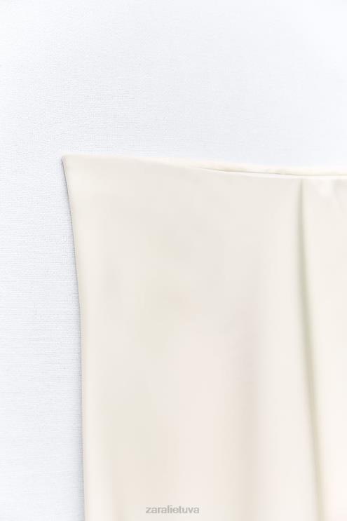 moterys Zara satino efekto midi sijonas ekru apranga 4N488681