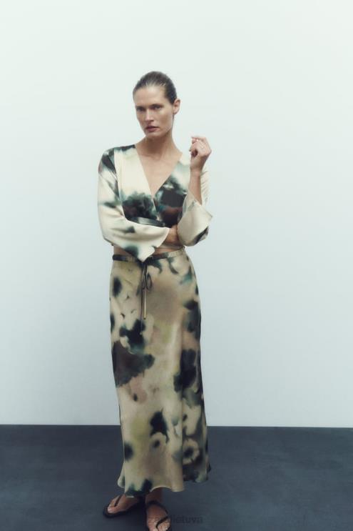 moterys Zara satino efekto midi sijonas su kaklaraiščiais įvairiaspalvis apranga 4N488701