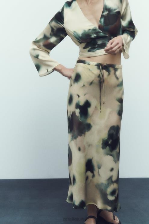 moterys Zara satino efekto midi sijonas su kaklaraiščiais įvairiaspalvis apranga 4N488701