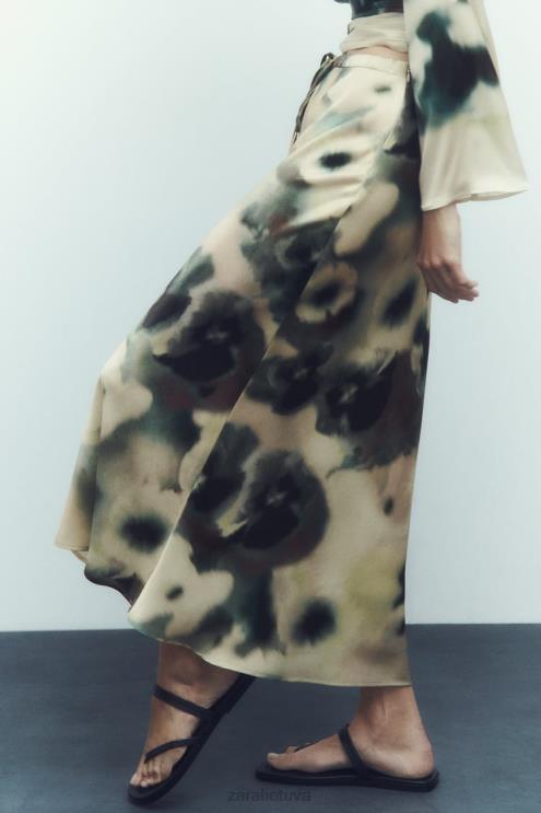 moterys Zara satino efekto midi sijonas su kaklaraiščiais įvairiaspalvis apranga 4N488701