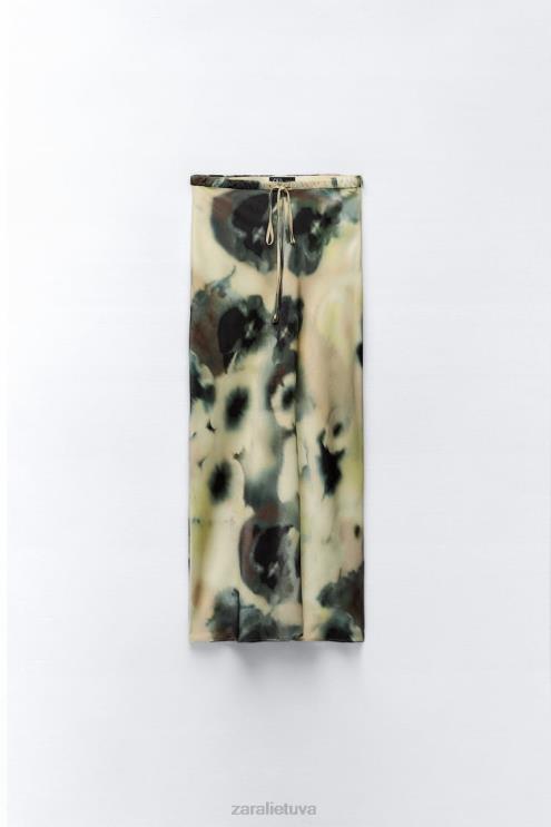 moterys Zara satino efekto midi sijonas su kaklaraiščiais įvairiaspalvis apranga 4N488701