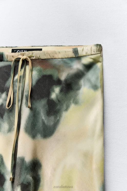 moterys Zara satino efekto midi sijonas su kaklaraiščiais įvairiaspalvis apranga 4N488701