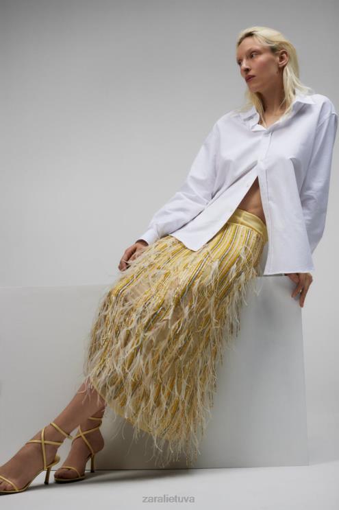 moterys Zara sijonas su plunksnomis, ribotas leidimas geltona apranga 4N488722
