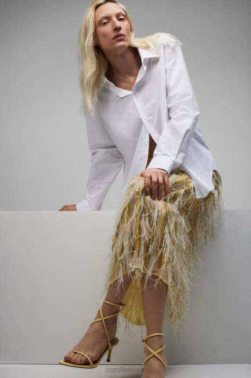 moterys Zara sijonas su plunksnomis, ribotas leidimas geltona apranga 4N488722