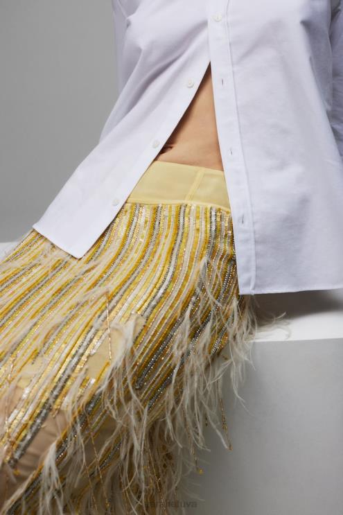 moterys Zara sijonas su plunksnomis, ribotas leidimas geltona apranga 4N488722