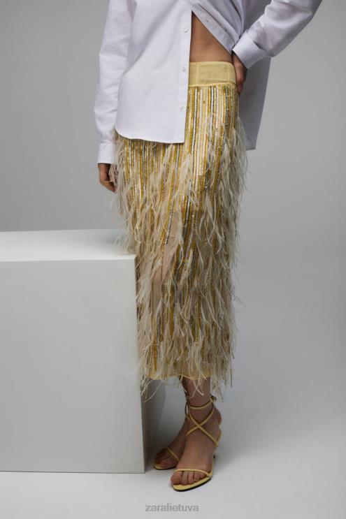 moterys Zara sijonas su plunksnomis, ribotas leidimas geltona apranga 4N488722