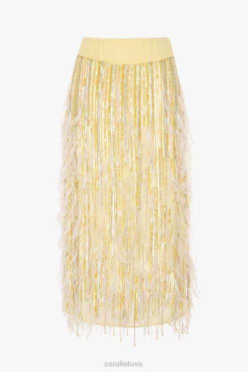 moterys Zara sijonas su plunksnomis, ribotas leidimas geltona apranga 4N488722