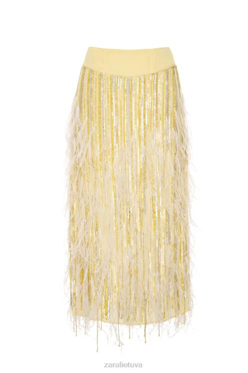 moterys Zara sijonas su plunksnomis, ribotas leidimas geltona apranga 4N488722