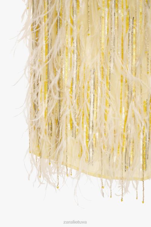 moterys Zara sijonas su plunksnomis, ribotas leidimas geltona apranga 4N488722