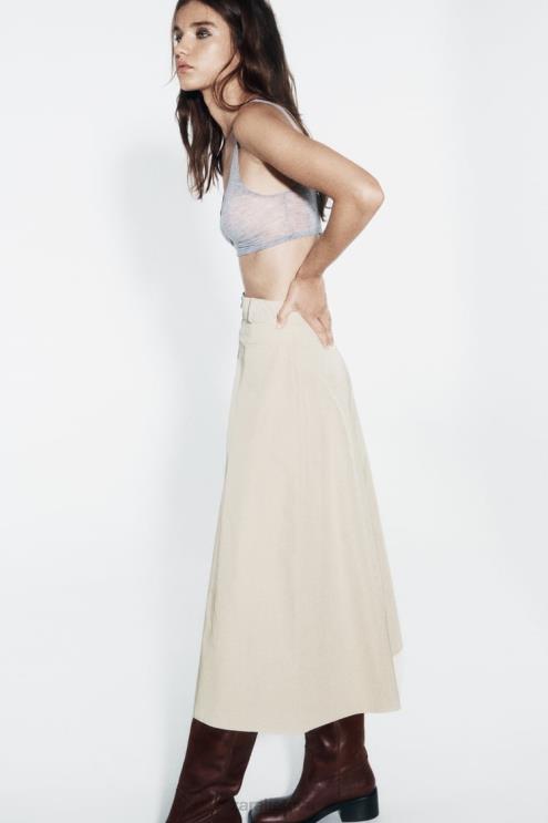 moterys Zara sijonas su užtrauktuku šviesiai smėlio spalvos apranga 4N488643