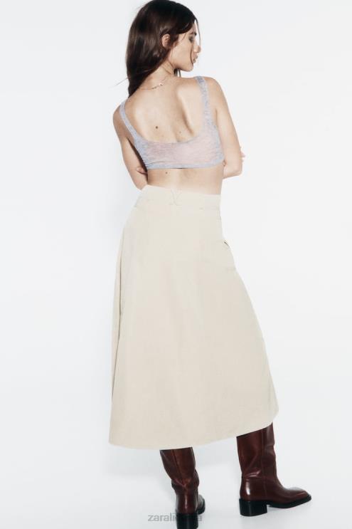 moterys Zara sijonas su užtrauktuku šviesiai smėlio spalvos apranga 4N488643