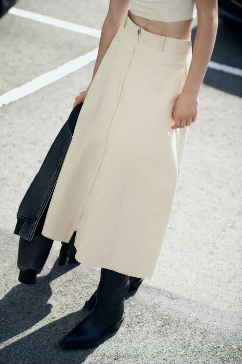 moterys Zara sijonas su užtrauktuku šviesiai smėlio spalvos apranga 4N488643