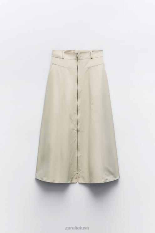 moterys Zara sijonas su užtrauktuku šviesiai smėlio spalvos apranga 4N488643