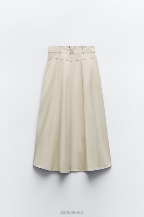 moterys Zara sijonas su užtrauktuku šviesiai smėlio spalvos apranga 4N488643