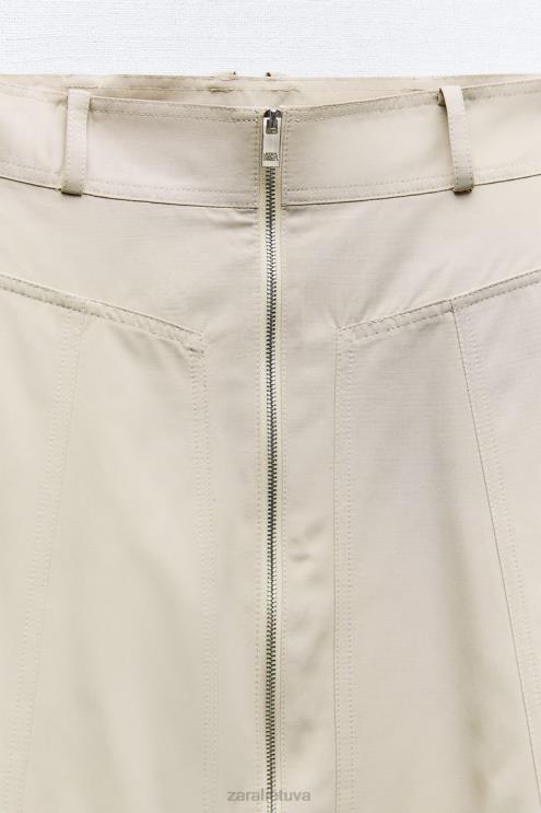 moterys Zara sijonas su užtrauktuku šviesiai smėlio spalvos apranga 4N488643
