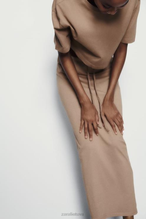 moterys Zara skalbto efekto midi sijonas šviesiai ruda apranga 4N488686