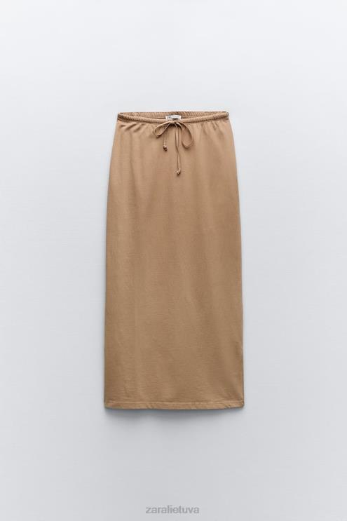 moterys Zara skalbto efekto midi sijonas šviesiai ruda apranga 4N488686