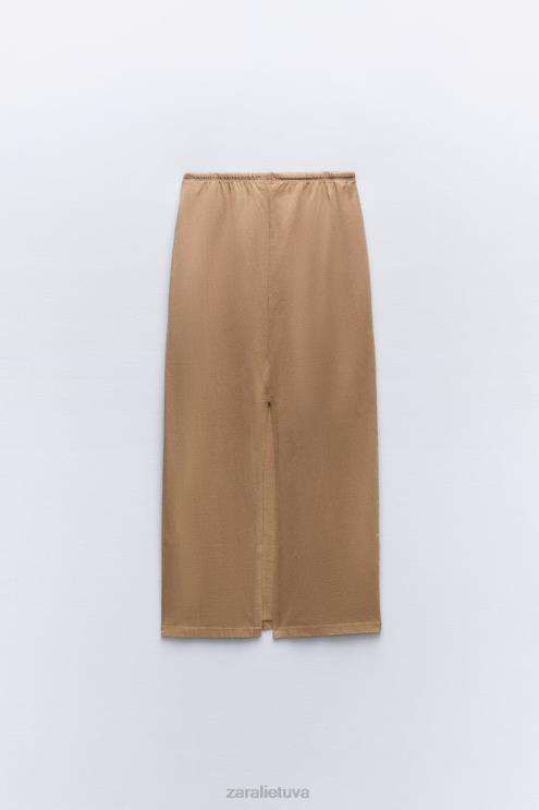 moterys Zara skalbto efekto midi sijonas šviesiai ruda apranga 4N488686