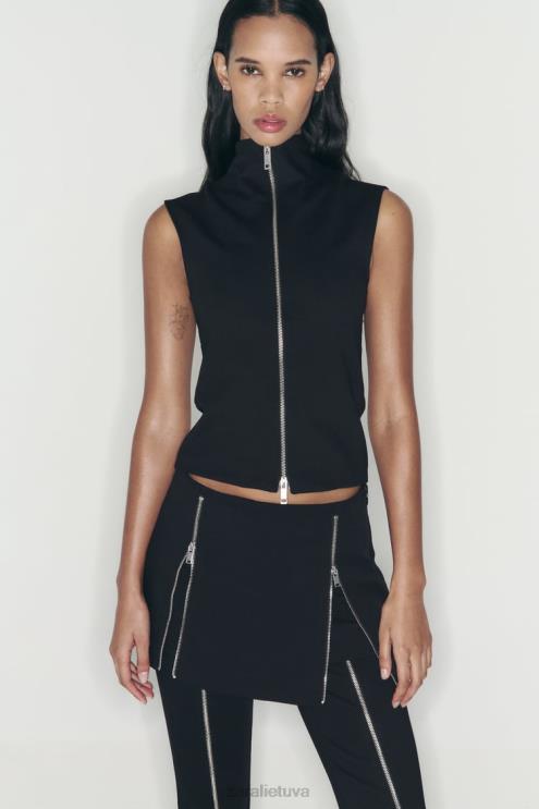 moterys Zara skortukas su užtrauktuku juodas apranga 4N488550